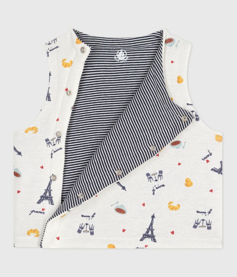 Wendbare Baby-Weste aus bedruckter Baumwolle weiss/blau