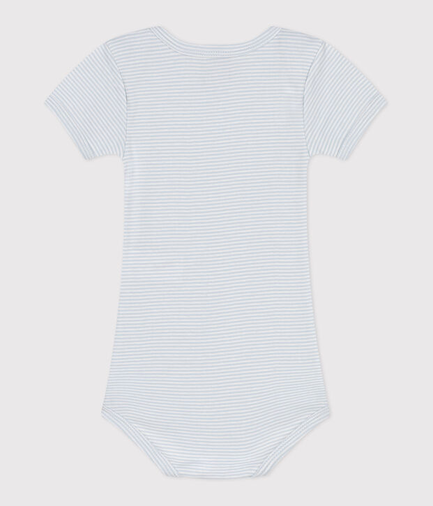 Kurz&auml;rmeliger Baby-Body aus Baumwolle mit Print blau/weiss
