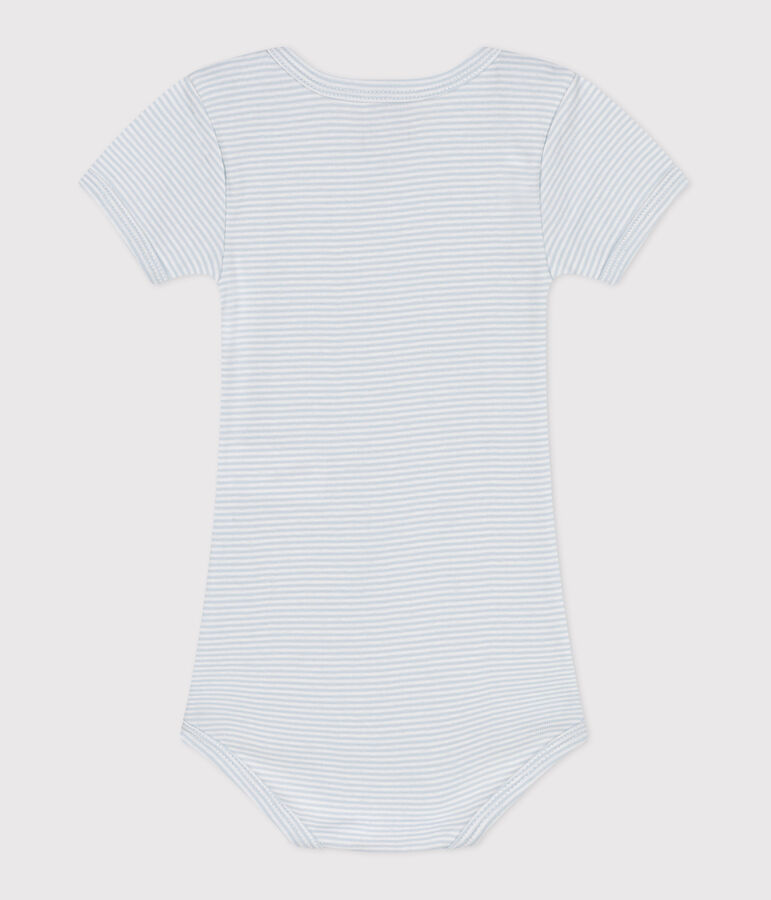 Kurz&auml;rmeliger Baby-Body aus Baumwolle mit Print blau/weiss