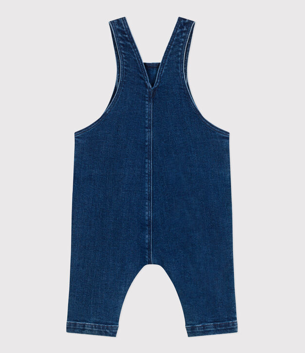 Langbeinige Baby-Latzhose aus Jeansstoff mit Elastan. blau