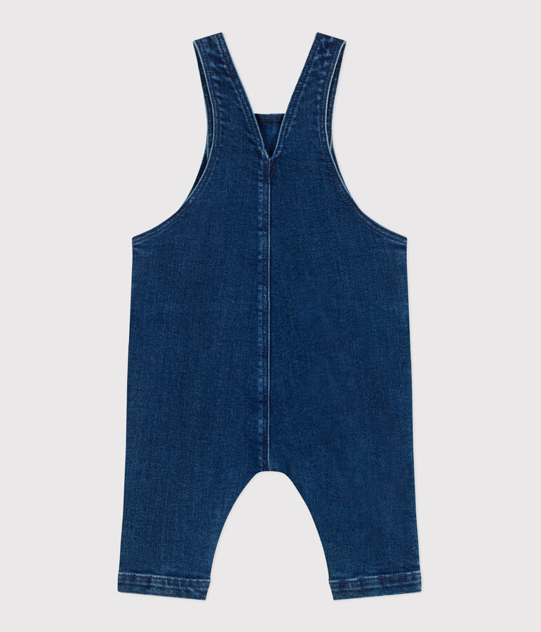 Langbeinige Baby-Latzhose aus Jeansstoff mit Elastan. blau