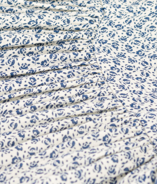 &Auml;rmelloses Kinder-Kleid mit Printmotiv aus Musselin f&uuml;r M&auml;dchen naturfarben/blau