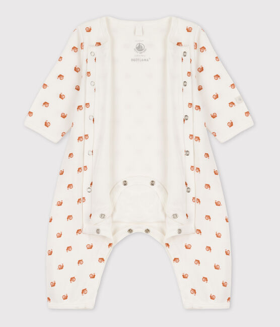 Bedruckter Baby-Bodyjama aus Baumwolle, ohne Füße weiss MARSHMALLOW/ ECUREUIL