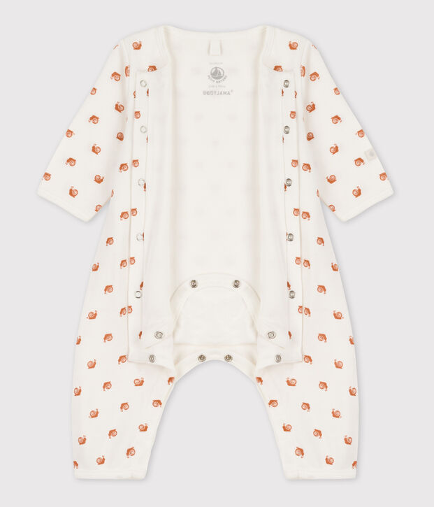 Bedruckter Baby-Bodyjama aus Baumwolle, ohne F&uuml;&szlig;e weiss/braun