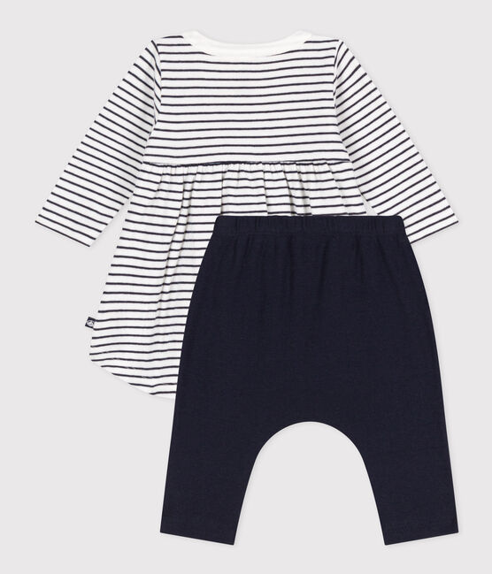Kleid mit Matrosenstreifen und Leggings aus Baumwolle für Babys weiss MARSHMALLOW/blau SMOKING