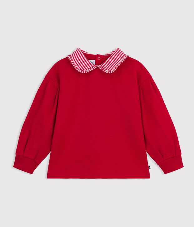 Kinder-Sweatshirt mit Kragen aus einfarbiger Baumwolle rot