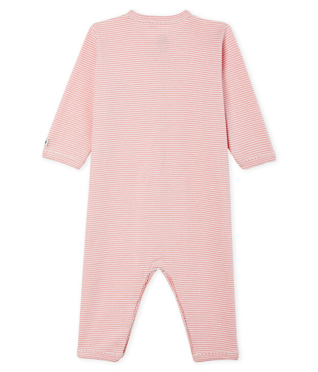 Baby-Strampler ohne Fu&szlig; aus Rippstrick f&uuml;r M&auml;dchen rosa/weiss