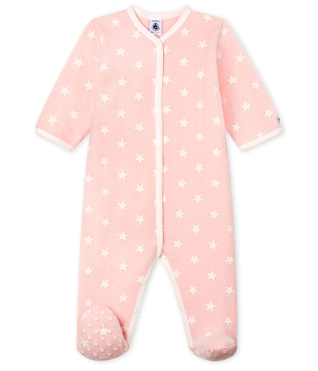 Baby-Pyjama zum &Uuml;berziehen aus Fleece f&uuml;r M&auml;dchen rosa/weiss