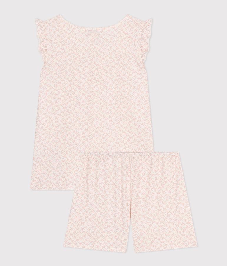 Kurzer Kinderpyjama aus Baumwolle mit Blumenmuster weiss/rosa