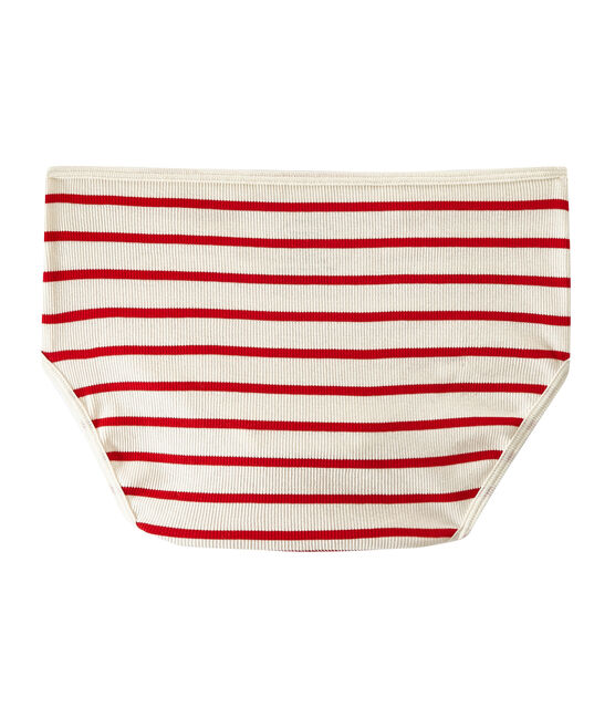 Highwaist Unterhose aus Ripp 2x2 beige COQUILLE/rot TERKUIT