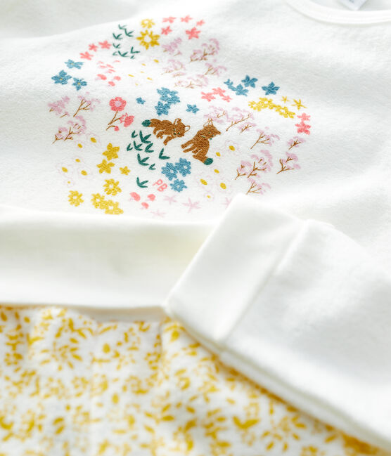 Kinderpyjama aus Frottee mit Blumenmuster für Mädchen gelb OCRE/weiss MARSHMALLOW