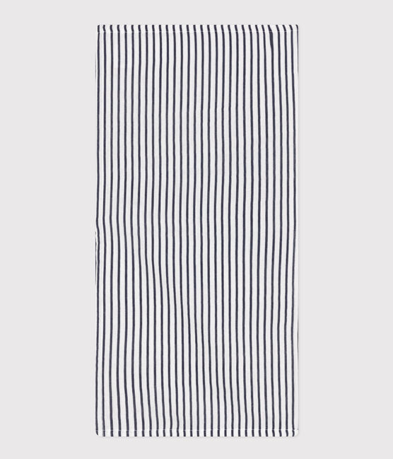 BABY-WICKELTUCH MIT MARINESTREIFEN AUS BAUMWOLLGAZE weiss MARSHMALLOW/blau SMOKING