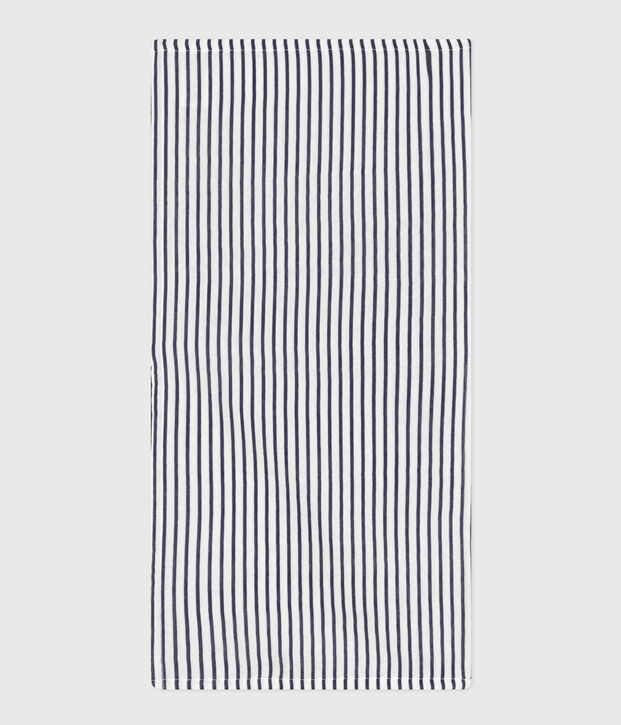BABY-WICKELTUCH MIT MARINESTREIFEN AUS BAUMWOLLGAZE weiss/blau