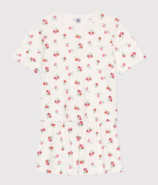 Damen-Kurzpyjama aus Baumwolle mit Frucht-Motiv weiss MARSHMALLOW/weiss MULTICO