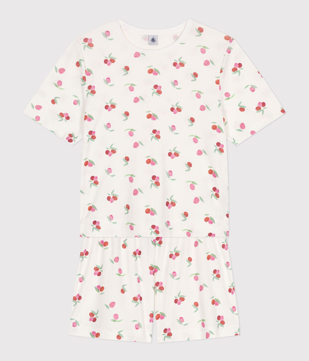 Damen-Kurzpyjama aus Baumwolle mit Frucht-Motiv weiss/vielfarbig