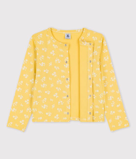 Gemusterter Cardigan aus Baumwolle für Mädchen gelb ORGE/weiss MARSHMALLOW