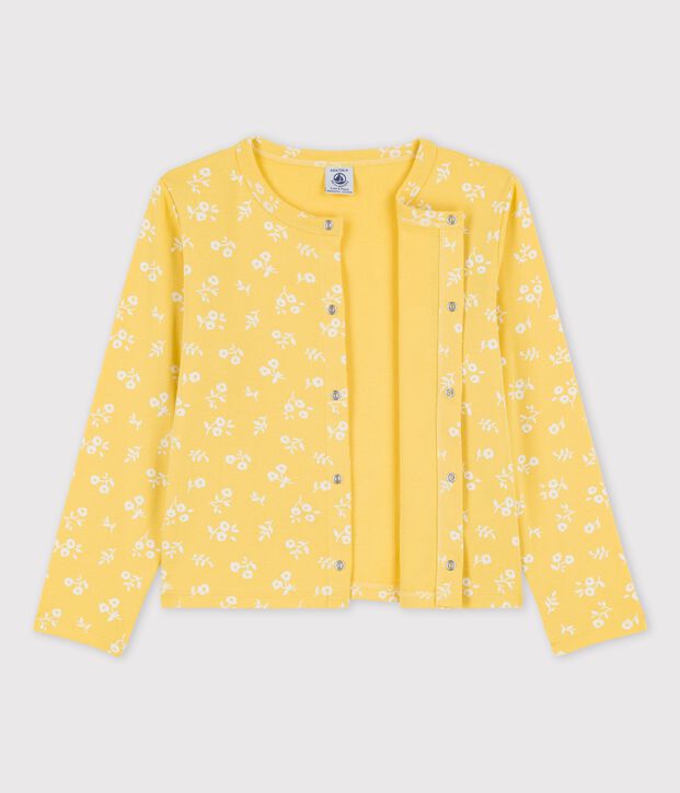 Gemusterter Cardigan aus Baumwolle f&uuml;r M&auml;dchen gelb/weiss