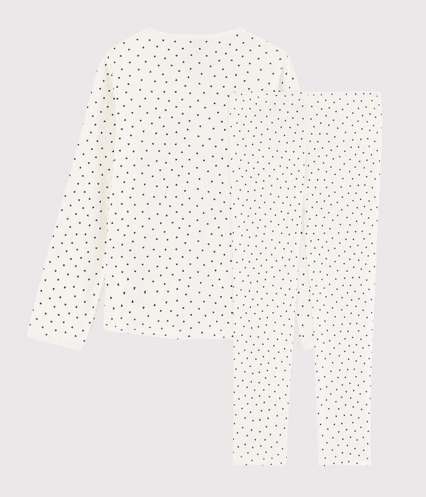 Kinderpyjama aus Baumwolle mit kleinen Herzen f&uuml;r M&auml;dchen weiss/blau