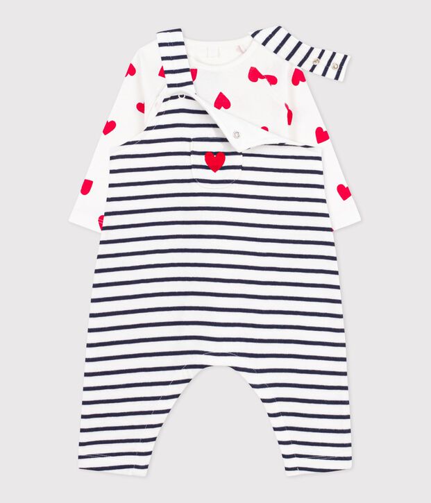 Baby-Set gestreifte Latzhose und Body mit Herzmotiven weiss/blau