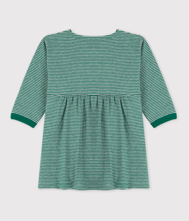 Lang&auml;rmeliges Kleid aus Doppeljersey mit Ringelstreifen gr&uuml;n/grau