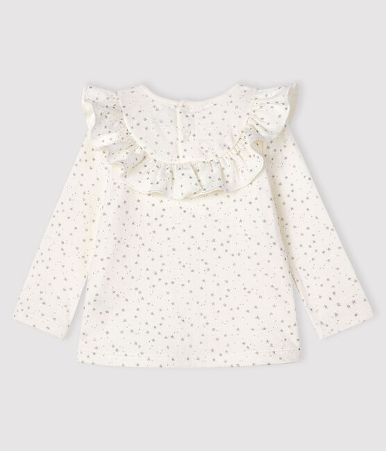Langärmelige Baby-Bluse für Mädchen weiss MARSHMALLOW/grau ARGENT