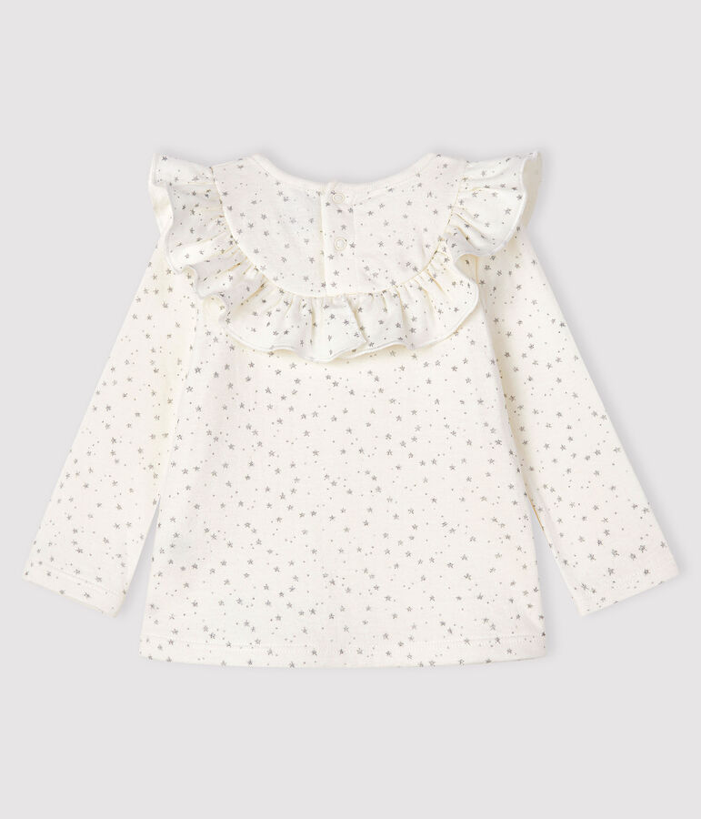 Lang&auml;rmelige Baby-Bluse f&uuml;r M&auml;dchen weiss/grau