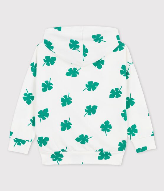Kapuzen-Sweatshirt aus Molton für Jungen weiss MARSHMALLOW/grün GAZON
