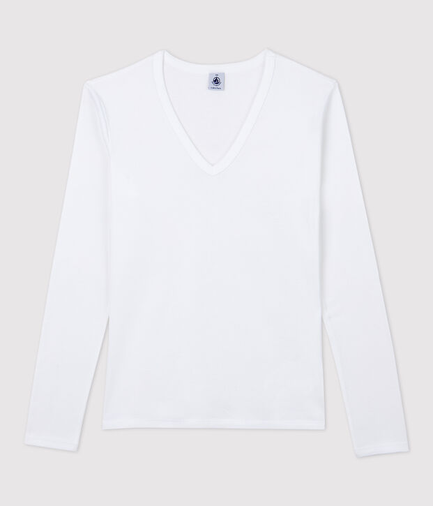 Damen-T-Shirt aus Baumwolle mit V-Ausschnitt weiss