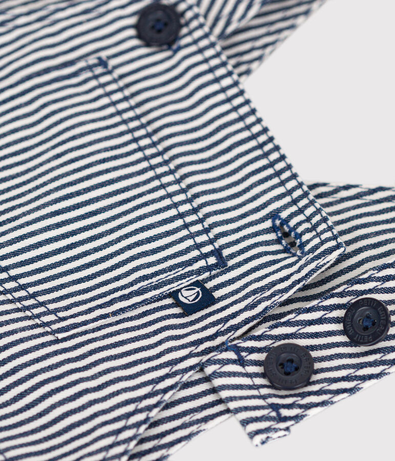 Kurze Baby-Latzhose aus Kattun blau/weiss