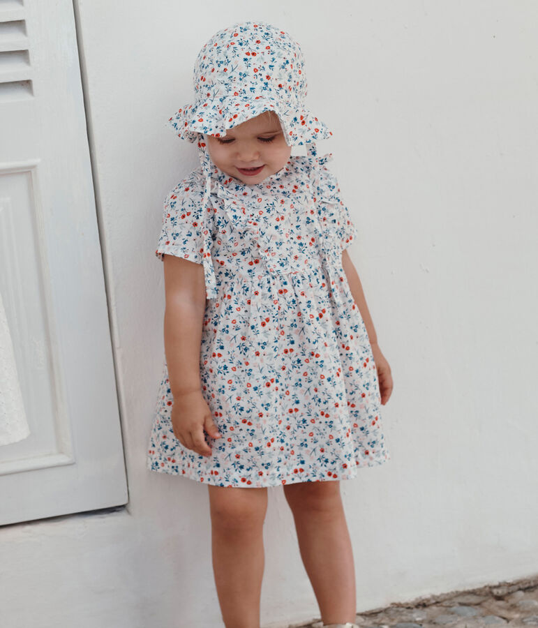 Kurz&auml;rmeliges Baby-Kleid aus Baumwolle mit Blumenmuster weiss/vielfarbig