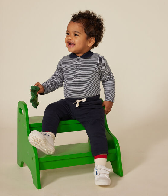 Langärmeliger Baby-Body aus Baumwolle mit Kragen blau SMOKING/weiss MARSHMALLOW