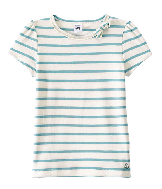 Geringeltes Mädchen-T-Shirt weiss MARSHMALLOW/blau MIMI