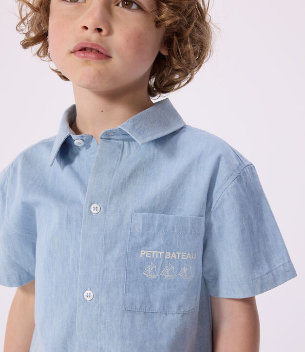 Kurz&auml;rmeliges Kinder-Hemd aus Baumwolle blau