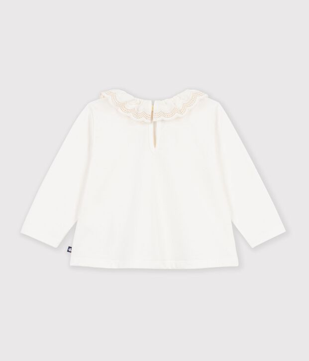 Lang&auml;rmeliges Baby T-Shirt aus einfarbiger Baumwolle weiss