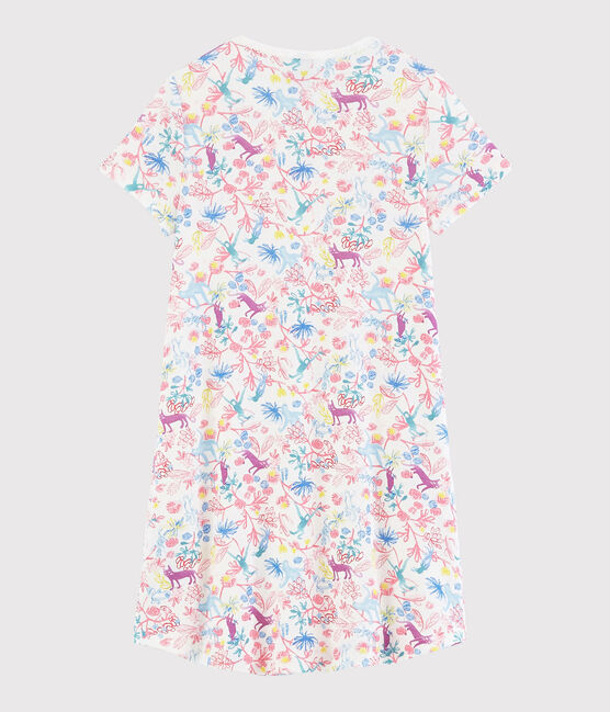 Nachthemd aus Baumwolle mit Dschungel-Motiv für Mädchen weiss MARSHMALLOW/weiss MULTICO