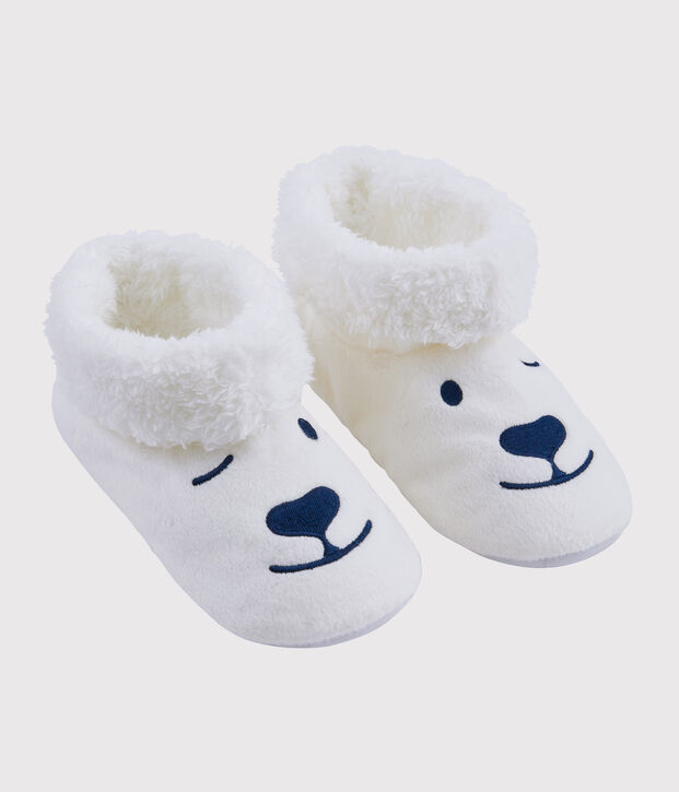Eisb&auml;r-Kinderhausschuhe aus Fleece weiss