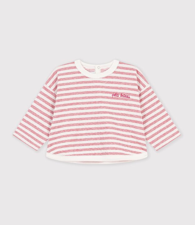 Lang&auml;rmeliges Baby T-Shirt aus Baumwolle mit Streifen. rosa/naturfarben