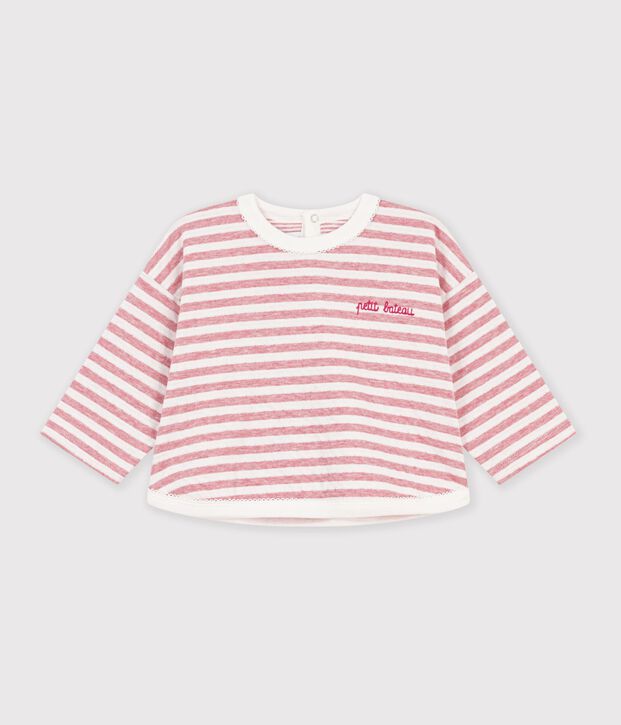 Lang&auml;rmeliges Baby T-Shirt aus Baumwolle mit Streifen. rosa/naturfarben