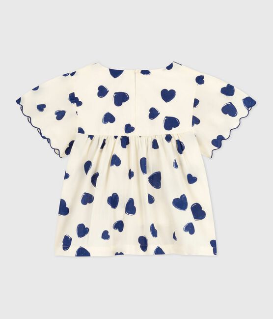 Kurzärmelige Kinder-Bluse aus gemustertem Baumwoll-Popeline blau MILK/ SOIR