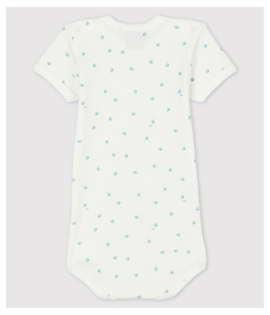 Kurzärmeliger Baby-Body mit Babyfüßchen-Motiv weiss MARSHMALLOW/weiss MISTIGRI