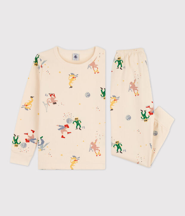 Phosphoreszierender Kinderpyjama aus Molton naturfarben/vielfarbig