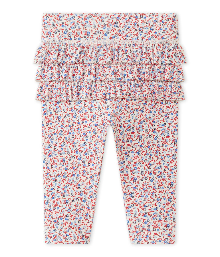 Bedruckte Baby-M&auml;dchen-Leggings weiss MARSHMALLOW/rot TERKUIT/ MULTICO