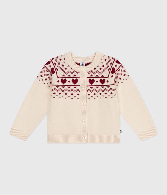 Kinder-Cardigan aus Wolle und Baumwolle mit Jacquard-Muster naturfarben AVALANCHE/ AMARANTE