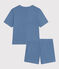 Damen-Pyjama mit Shorts und T-Shirt aus Baumwolle in Ajour-Optik, unifarben blau BEACH