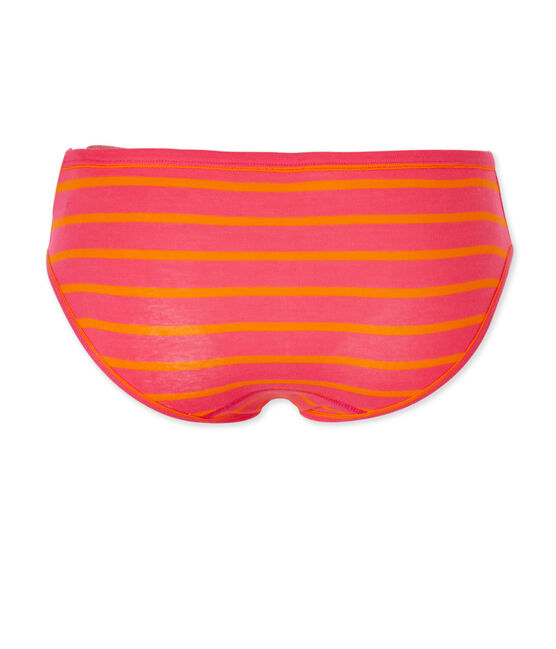Gestreifter Damen-Slip aus Original-Rippstrick rosa GEISHA/orange FEU