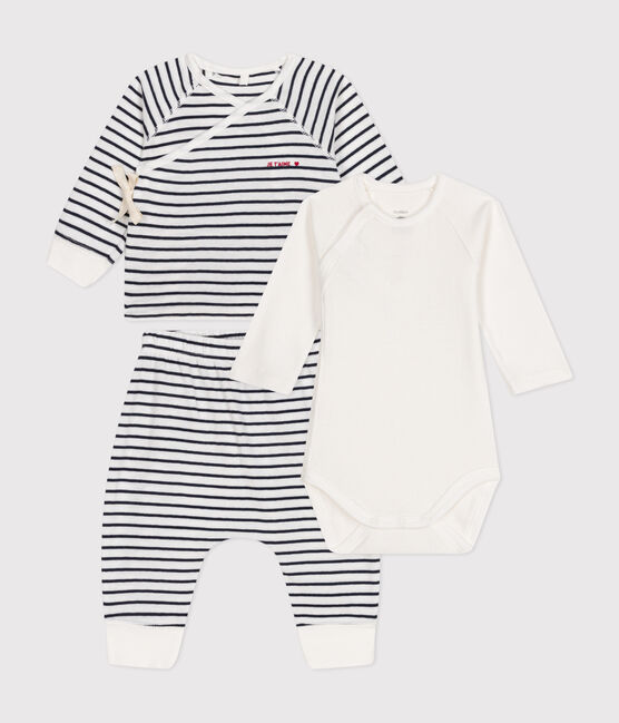 3-teiliges Baby-Set aus Baumwolle mit Streifen weiss MARSHMALLOW/blau SMOKING