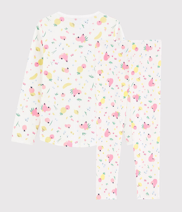 Kinderpyjama aus Bio-Baumwolle mit Obstmuster f&uuml;r M&auml;dchen weiss/vielfarbig