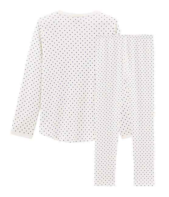 Rippstrick-Pyjama für Mädchen weiss MARSHMALLOW/blau MAJOR CN