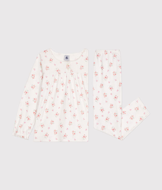 Kinder-Pyjama aus Baumwolle mit Blumenmotiv weiss MARSHMALLOW/weiss MULTICO