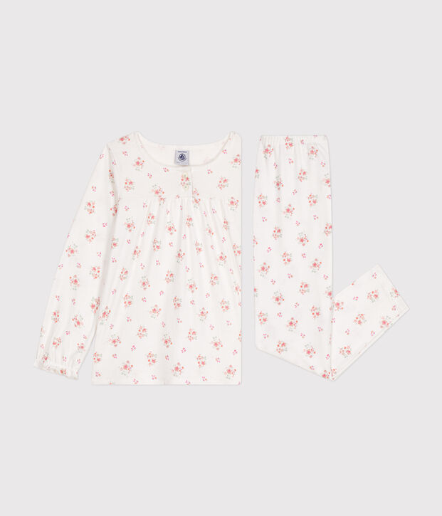 Kinder-Pyjama aus Baumwolle mit Blumenmotiv weiss/vielfarbig